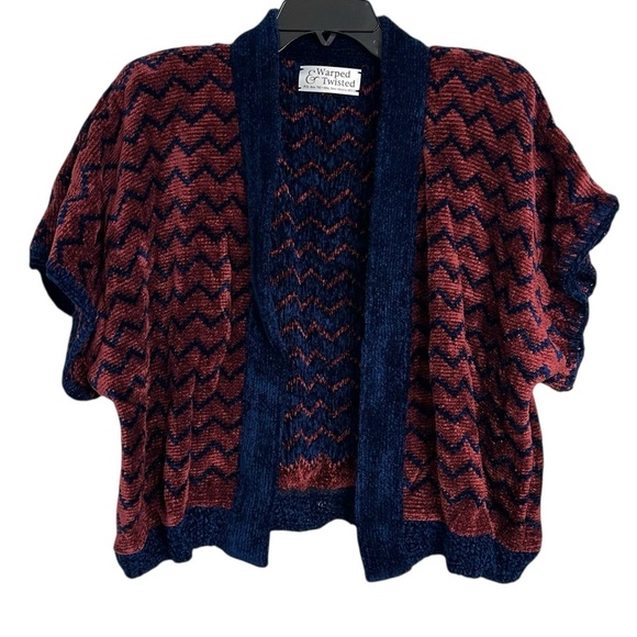 Warped & Twisted Vintage Short Sleeve Chenille Sweater Cardigan Shoulder Pads M - Picture 2 of 9